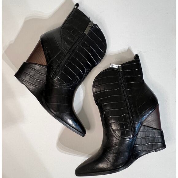 Jessica Simpson Hilrie Black Crocodile Leather Western Wedge Heel Boot 8 - Picture 7 of 9